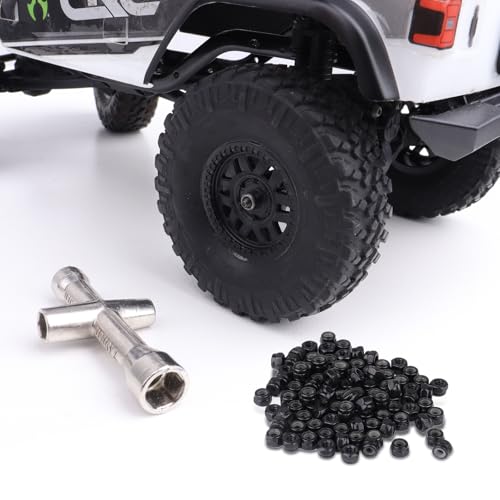 Lock Nuts & Wheel Wrench for SCX24 Wheels JLU AXI00002 C10 AXI00001 Bronco Deadbolt AXI90081 AXI00004 Betty B-17 Gladiator AXI00005 Axial 1/24 RC Crawler Car, 50pcs