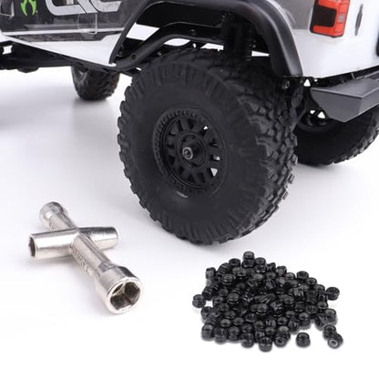 Lock Nuts & Wheel Wrench for SCX24 Wheels JLU AXI00002 C10 AXI00001 Bronco Deadbolt AXI90081 AXI00004 Betty B-17 Gladiator AXI00005 Axial 1/24 RC Crawler Car, 50pcs