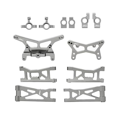Alum Shock Tower, Suspension Arm, Front Steering Knuckles, Caster Blocks C Hubs and Rear Hubs Compatible with Losi 1/24 Micro-B 1/28 Micro-T Upgrades Part Gray - color: Gray