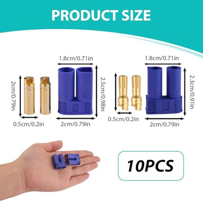 5 Pairs EC5 Battery Banana Plug Connector Adapter Female Male 5.0mm Gold Bullet Connector for EC5 RC ESC LIPO Battery Device Electric Motor Boat Drone Airplane car Truck Quadcopter(Blue Gold)