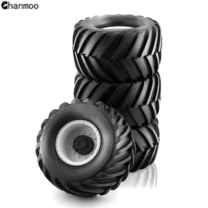 1/10 RC Monster Truck Tires and Hard Plastic Wheels Rims 12mm Hex Rubber Buggy Off Road Tyres with Foam for 1:10 Scale Truck Car Traxxas VXL 2WD Hoss 4x4 HSP HPI Tamiya Kyosho 4PCS (Black) - color: Black