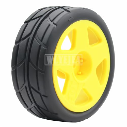 4PCS RC 1/10 On-Road Tires 65mm RC Rubber Tires w/Plastic Wheel Rim 12mm Hex Fit for 1/10 RC On-Road Rally Car HPI Tamiya TT01 TT02 Kyosho Wltoys 144001 - color: Yellow 4