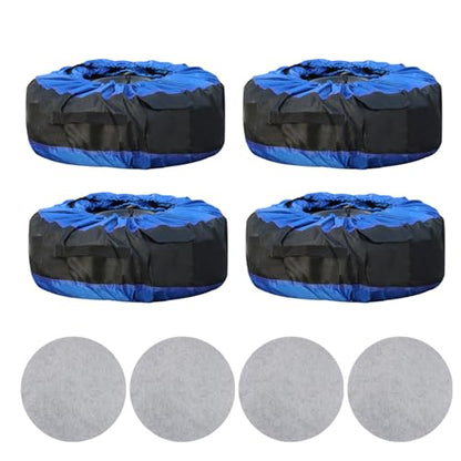 Silscvtt Universal Package of 4 Blue Portable Tire Bags with Black Handle Winter Wheel Storage Tote Fits Tires 22 Inch to 31 Inch