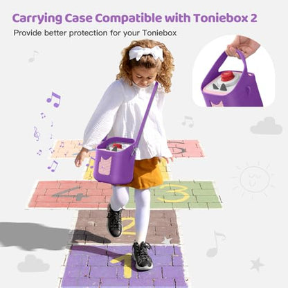 PISOSN Shockproof Carrying Case for Toniebox 2 – Anti-Slip Silicone Cover with Handle for Secure Grip (Purple) - color: Purple