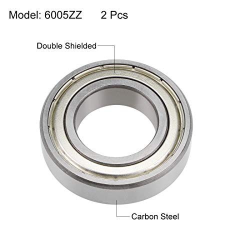 uxcell 6005ZZ Deep Groove Ball Bearings Z2 25mm X 47mm X 12mm Double Shielded Carbon Steel 2pcs - size: 25mmx47mmx12mm