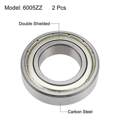 uxcell 6005ZZ Deep Groove Ball Bearings Z2 25mm X 47mm X 12mm Double Shielded Carbon Steel 2pcs - size: 25mmx47mmx12mm