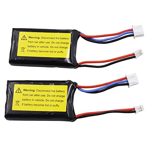 Blomiky 2 Pack 7.4V 850mAh Lipo Rechargeable Battery with PH2.0 Plug and USB Cable Suitable for 1/24 SCX24 RC Truck / SCX24 and USB 2
