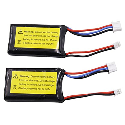 Blomiky 2 Pack 7.4V 850mAh Lipo Rechargeable Battery with PH2.0 Plug and USB Cable Suitable for 1/24 SCX24 RC Truck / SCX24 and USB 2