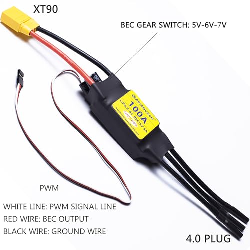 100A ESC 2-6S LiPo Brushless Electronic Speed Controller | With BEC XT90 & 4.0mm Plug for RC Airplane Drone Model - size: 100A