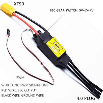 100A ESC 2-6S LiPo Brushless Electronic Speed Controller | With BEC XT90 & 4.0mm Plug for RC Airplane Drone Model - size: 100A