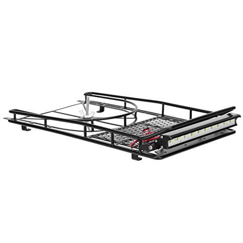 RC Roof Rack Luggage Carrier for HSP, Metal Roof Rack with LED Light Strip, Durable RC Accessory for Crawler Cars, Compatible with Redcat HPI AXIAL, Black 10.04inch