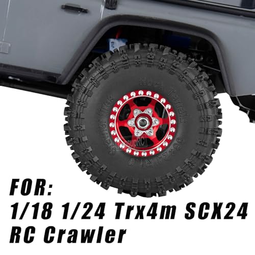 RC 1.0in Beadlock RC Truck Tires Wheels Tires for 1/18 1/24 Trx4m SCX24 RC Crawler.Aluminum 1.0in Beadlock Wheel Rim&1.0in Tires Tyres.Red(4PCS) - color: Red(4pcs）