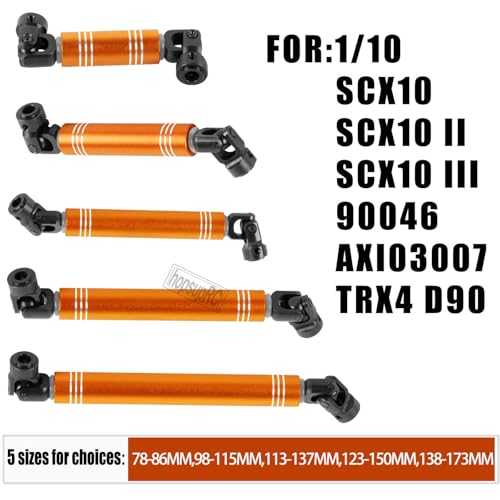 RC 113-137MM Crawler Drive Shaft Upgrades Part for 1/10 Axial SCX10 SCX10 II 90046 SCX10 III AXI03007 TRX4 D90,Universal Driveshaft,Steel and Aluminum axles,Gold(1PCS) - size: 113-137MM