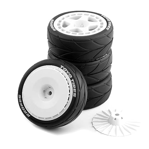 Lifehead 65mm On Road Rubber Tires& Wheels Rims 12mm Hex Hub for HPI Ken Block's Tamiya XV01 TT01 TT02B Kyosho FAZER MK2 Lc Racing PTG HSP RGT RC 3RACING D5 1/10 RC Rally Car - color: White 1