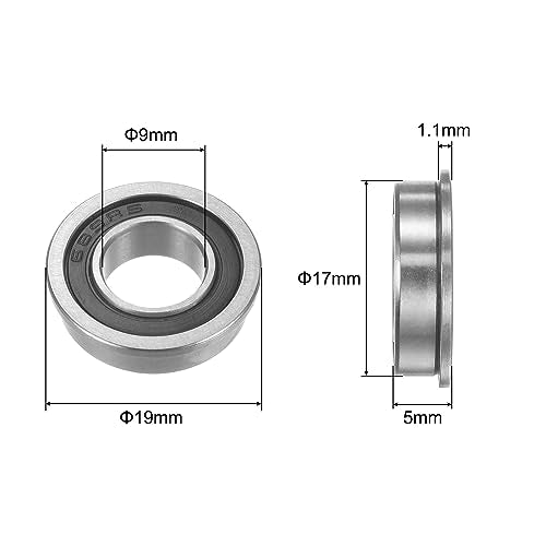 uxcell F689-2RS Flanged Ball Bearing 9x17x5mm Double Sealed Chrome Steel Flange Bearings, 10pcs - size: F689-2RS