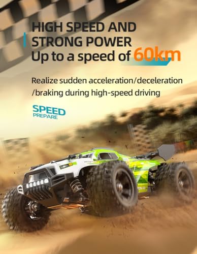 SCY 1:18 Brushless RC Car 4WD – 60km/h High-Speed All-Terrain Off-Road Monster Truck with LED Lights, Metal Gears, Rechargeable Battery, Full-Scale Remote Control for Adults (Green)