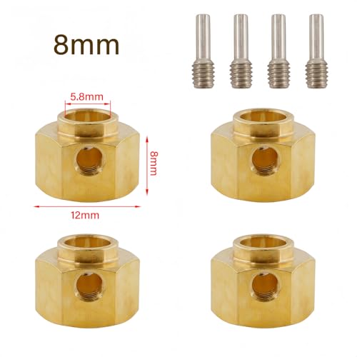 12mm Brass Wheel Hex Extension Adapters Compatible with TRX4 TRX6 1/10 RC Crawlers, Heavy Duty Wheel Hub Spacers, 4PCS (8mm)