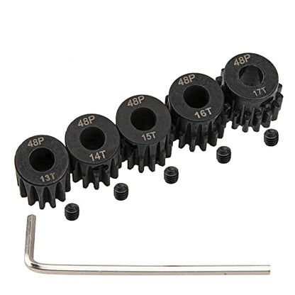 5Pack ShareGoo Steel 48P 3.175mm Pinion Gear Sets 13T 14T 15T 16T 17T fit 3.175mm (1/8-Inch) Shaft Compatible with Arrma HPI Kyosho Losi Axial Traxxas Tamiya Associated 1/10 RC Car Monster Truck Buggy
