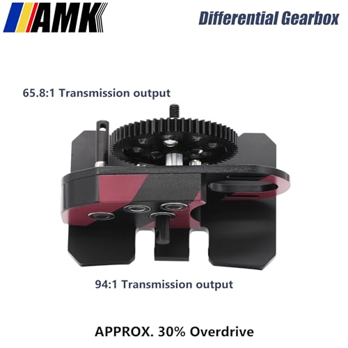 AMK Overdrive 30% Metal Differential Gearbox with POM Skid Plate for 1/10 Scale LCG Transmission, Compatible with RC Crawler Axial SCX10, Capra, Element, Gspeed, and DIY Chassis (Red) - color: Red