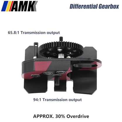 AMK Overdrive 30% Metal Differential Gearbox with POM Skid Plate for 1/10 Scale LCG Transmission, Compatible with RC Crawler Axial SCX10, Capra, Element, Gspeed, and DIY Chassis (Red) - color: Red