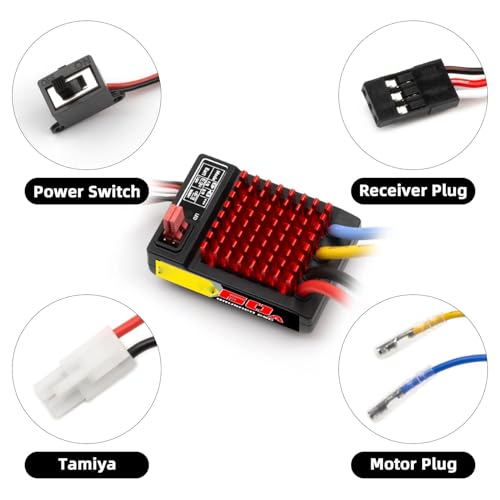 Drfeify 60A Brushed ESC, Water Proof RC Electronic Speed Controller for SCX10 D90 Crawler Cars, 320A Peak with 1/10 1/12 Scale