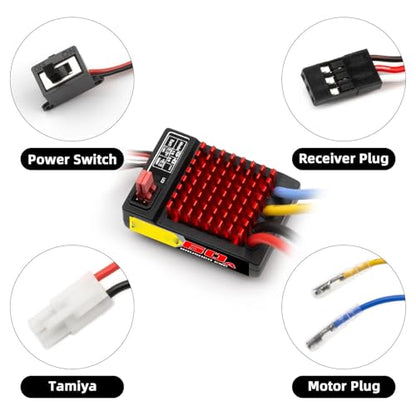 Drfeify 60A Brushed ESC, Water Proof RC Electronic Speed Controller for SCX10 D90 Crawler Cars, 320A Peak with 1/10 1/12 Scale