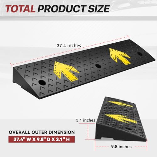 Rubber Curb Ramp 3" Rise Height, Arrow Patterned Sidewalk Curb Ramp for Forklift Truck Bus Car SUV, Driveway Curb Ramps for Low Profile Car, Threshold Bridge Ramp for Warehouse Garage - size: 3" Rise Arrow