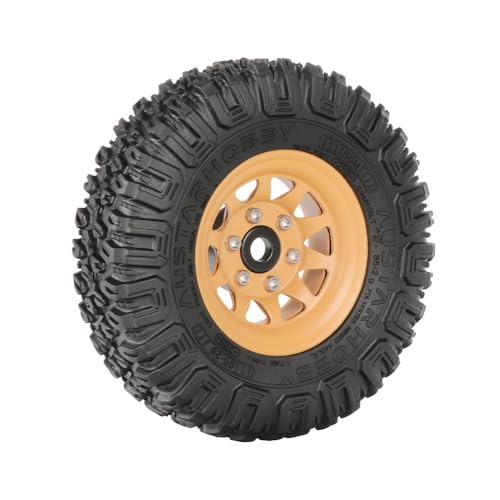 4PCS RC Car 1.55 Inch Tyres Aluminum Alloy Metal Beadlock Wheel Rim and Rubber Tires for 1/10 RC Crawler Car for Axial AX90069 D90 TF2 Tamiya CC01 LC70 MST JIMNY(85mm-10Holes Yellow) - color: 85mm-10Holes Yellow