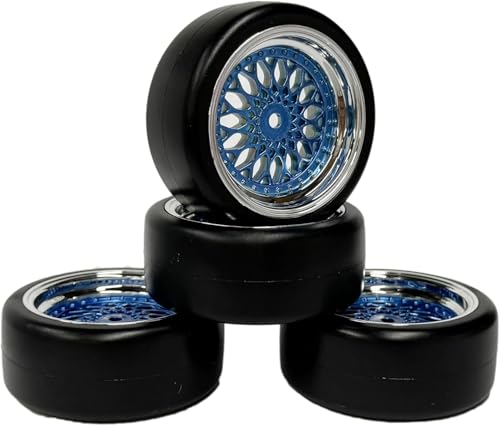1/10 Drift Wheels Tires Set,AMZSTAR 4PCS 63mm RC Hard Tyre with Plastic Wheel Rims 12mm Hex for 1/10 RC On Road Racing Touring Drifting Car for Tamiya TT01 HSP HPI Kyosho (Blue Silver,Offset:3mm) - color: Blue Silver,offset:3mm