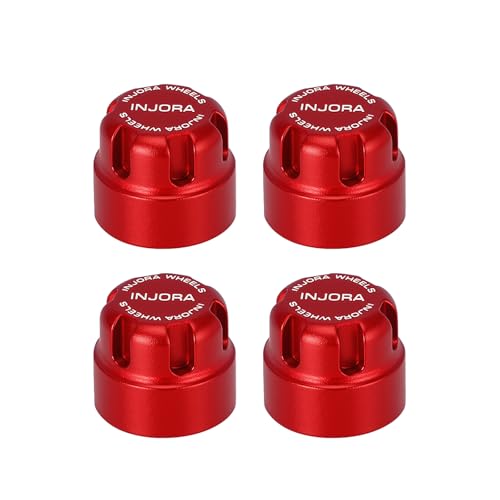 INJORA M2 Wheel Lock Nuts with Aluminum Cap for 1/24 RC Crawlers Upgrade(Red) - color: Red