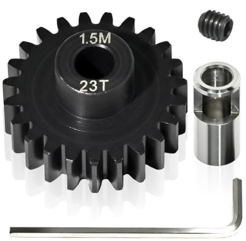 M1.5 23T Pinion Gear 8mm Bore with 8mm to 5mm Shaft Adapter Sleeve, Chromium Steel Motor Gear with Set Screw & Hex Key for Traxxas ARRMA Losi 1/5 1/8 RC Cars - size: 23T