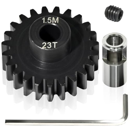 M1.5 23T Pinion Gear 8mm Bore with 8mm to 5mm Shaft Adapter Sleeve, Chromium Steel Motor Gear with Set Screw & Hex Key for Traxxas ARRMA Losi 1/5 1/8 RC Cars - size: 23T