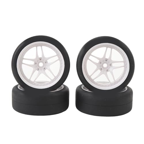 4pcs RC Tires Wheels Rims Set, 1/10 Scale Rubber Tires with 12mm Hex Hub, 26mm Wide Smooth Drift Tires for RC Racing and Drifting Cars Compatible with TT01 HSP (White) - color: White