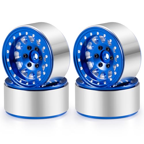 RCLIONS Aluminium 1.3" RC Beadlock Wheel Hub Rims for 1/24 1/18 TRX4M AXIAL SCX24 RC Crawler Car Upgrade Parts (Blue) - color: Blue