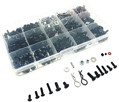 RC Car Repair Work Stand Repair Tool Set 360 Degree Rotation and 600 PCS RC Screws Kit and Screws Pallet Kit and RC Screwdrivers for 1/8 1/10 1/12 1/16 1/18 RC Car Truck Crawler (Black) - color: Black