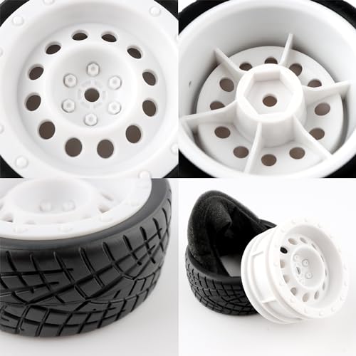 1/10 Scale OD2.55 RC On Road Touring Racing Tires 12mm Hub Wheel Hex Compatible with Traxxas 4 Tec 2.0 Tamiya TT01 XV01 Kyosho WR8 Sakura WLtoys HPI 1/10 Arrma Grom RC Cars(White) - color: White-2