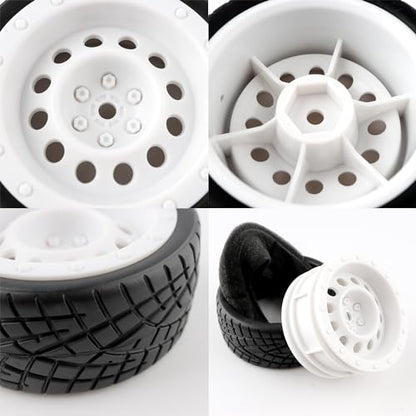 1/10 Scale OD2.55 RC On Road Touring Racing Tires 12mm Hub Wheel Hex Compatible with Traxxas 4 Tec 2.0 Tamiya TT01 XV01 Kyosho WR8 Sakura WLtoys HPI 1/10 Arrma Grom RC Cars(White) - color: White-2