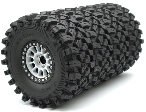 348g Weighted RC 2.2 Beadlock Wheels & Tire Set (4-Piece) Upgrades Accessories Rims for 1/10 SCX10 Wheels TRX4RC4WD and D90 RC Crawler Axial Remote Control Car 4pcs (White Black) - color: White Black