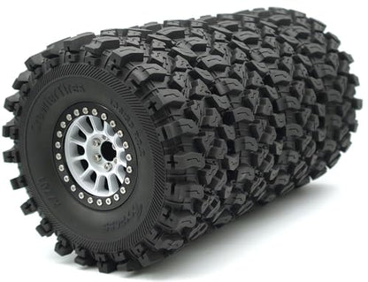 348g Weighted RC 2.2 Beadlock Wheels & Tire Set (4-Piece) Upgrades Accessories Rims for 1/10 SCX10 Wheels TRX4RC4WD and D90 RC Crawler Axial Remote Control Car 4pcs (White Black) - color: White Black