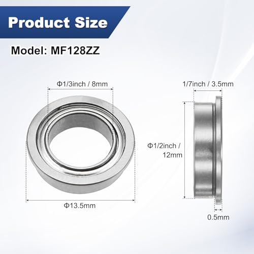 M METERXITY 20-Pack MF128ZZ Flanged Ball Bearing, 8mm x 12mm x 3.5mm Double Metal Shielded Z1 Chrome (GCr15) Steel Flange Rip Bearings for Wheelbarrow/Printer/Fax Machines/Power Tools - size: 8mm x 12mm x 3.5mm