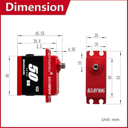 BLS-HV50MG 50KG Brushless Digital Servo, Waterproof IP66, 0.08s/60° & 53kg·cm Torque, All-Metal Case for 1/8 1/10 1/12 RC Car Boat DIY (180°) - style: Red 50KG - 180 Degree