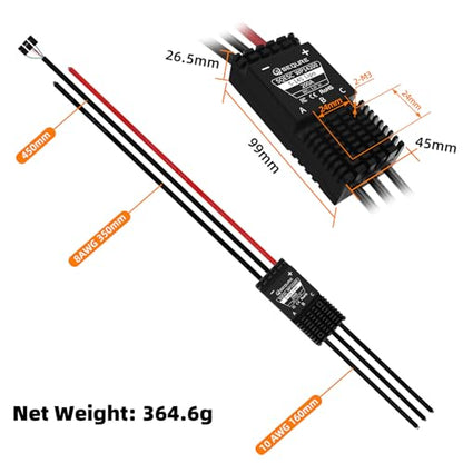 WP14200 IP68 Waterproof 200A Brushless ESC | AM32 Firmware, 5-14S, Built-in 5.2V 3A BEC for eFoil and Underwater Thruster, RC Crawler, Drone, Helicopters (A Version) - size: A