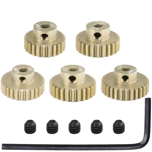 M0.6 Pinion Gear Set 3.175mm 23T 24T 25T 26T 27T 5PCS 7075 Aluminum Alloy Metal Pinion Motor Gear for 1/10 RC Car Brushed Brushless Motor (5PCS)… - size: 0.6M-P-23-27T