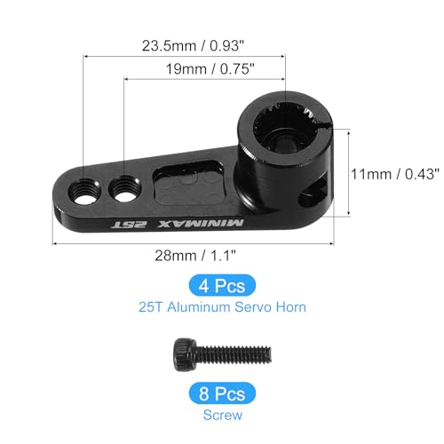 MECCANIXITY Aluminum Alloy 25T Steering Servo Arm Horn Black for 1/8 1/10 RC Car/Boat/Airplane Boat Accessories 4 Pcs - color: Black