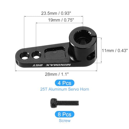 MECCANIXITY Aluminum Alloy 25T Steering Servo Arm Horn Black for 1/8 1/10 RC Car/Boat/Airplane Boat Accessories 4 Pcs - color: Black