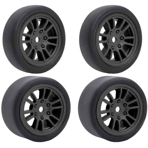 Pre-Mounted On-Road Drift Racing Wheel Tire Set Direct Pin Mount for 1/24 LOSI Micro-B WLtoys 244016-4PCS Rims Hub with Tires (Black) - color: Black