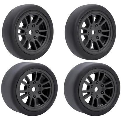 Pre-Mounted On-Road Drift Racing Wheel Tire Set Direct Pin Mount for 1/24 LOSI Micro-B WLtoys 244016-4PCS Rims Hub with Tires (Black) - color: Black