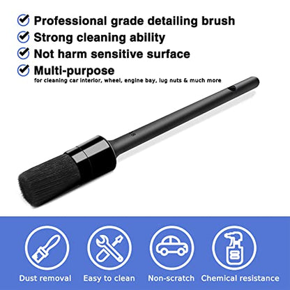 HMPLL 9pcs Auto Car Detailing Brush Set Car Interior Cleaning Kit | Includes 5 Soft Detail Brush, 3 Wire Brush & 1 Vent Cleaning Brush for Cleaning Interior, Dashboard, Engines, Leather, Wheel - color: black