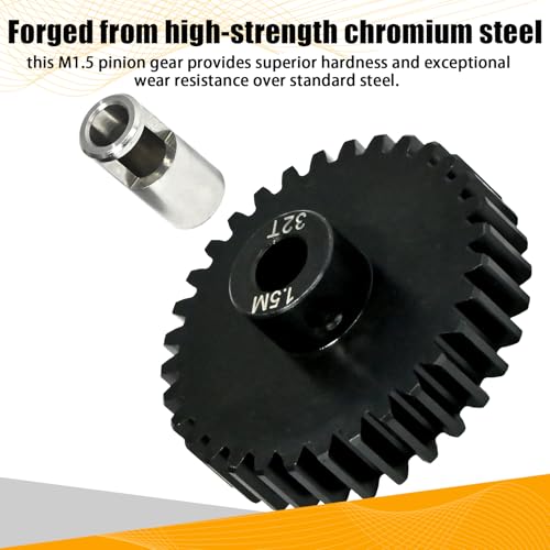 M1.5 32T Pinion Gear 8mm Bore with 8mm to 5mm Shaft Adapter Sleeve, Chromium Steel Motor Gear with Set Screw & Hex Key for Traxxas ARRMA Losi 1/5 1/8 RC Cars - size: 32T