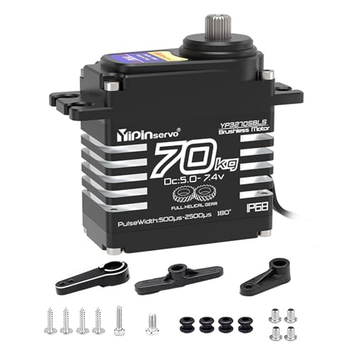 70kg Digital Servo 8.4V 180° Brushless RC Servo Motor High Torgue Waterproof IP68 Steel Helical Gear with 25T Servo Arm 1/8, 1/10 RC Car Robot Boat